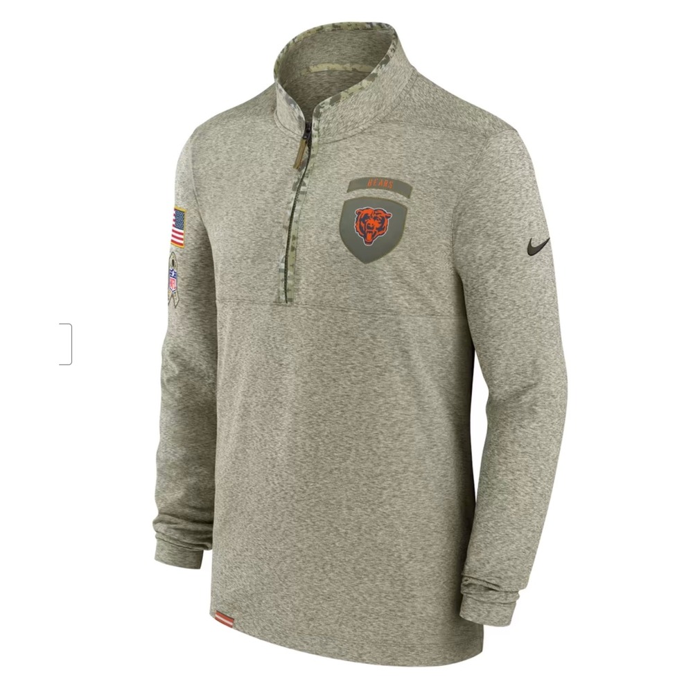 Nike Chicago Bears Salute to Service Quarter Zip Pullover Game Day Olive Camo XS